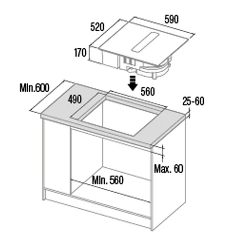 Placa de inducción con campana integrada CATA IAS6024BKSL1 – 59 cm, 4 zonas Flex, Clase A+