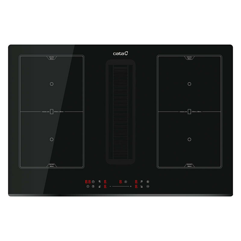 Placa de inducción con campana integrada Cata IAS7024BKSL1 – 77 cm, 4 zonas Flex, Clase A+