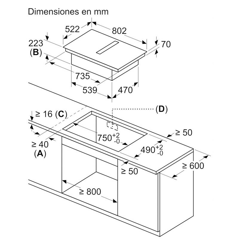 Placa de inducción Balay 3EBC989MH – 80 cm, Extractor integrado, Home Connect