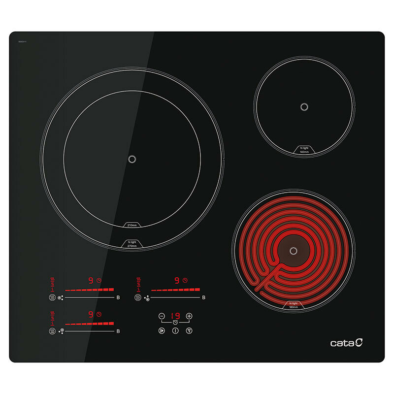 Placa vitrocerámica Cata TDM6003 – 60 cm, 3 zonas High Light, Control Slider Touch