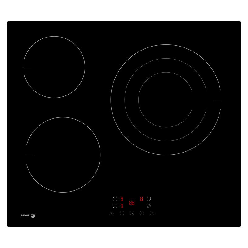 Placa vitrocerámica Fagor 3VFT-30AC – 3 zonas (28 cm), Táctil, Booster 5700 W