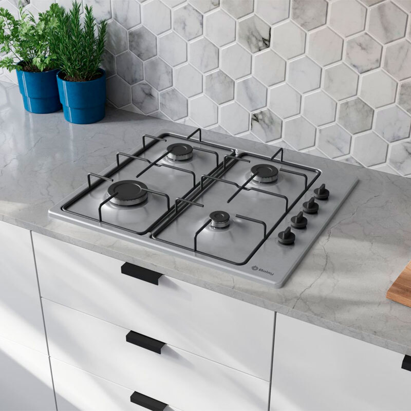 Placa de gas Balay 3ETX464BB – Acero inoxidable, 4 fuegos, GasStop