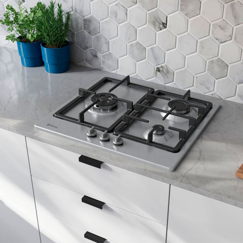 Placa de gas Balay 3ETX563CB – Inox, 3 quemadores, GasStop