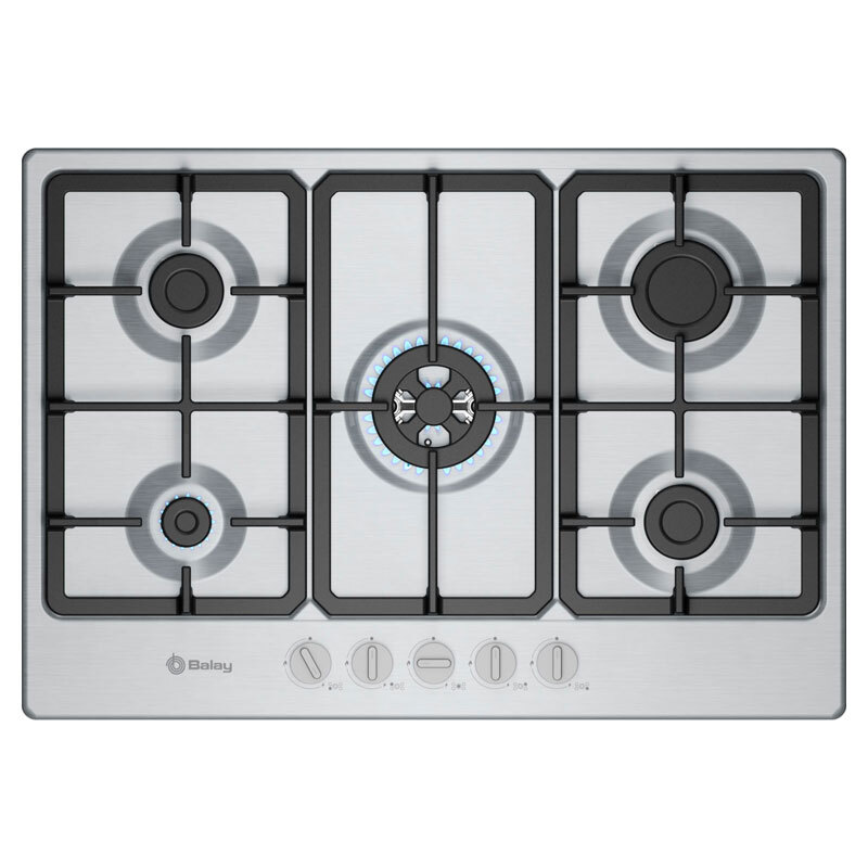 Placa de gas Balay 3ETX576CB – 75 cm, 5 quemadores, Quemador Wok doble llama