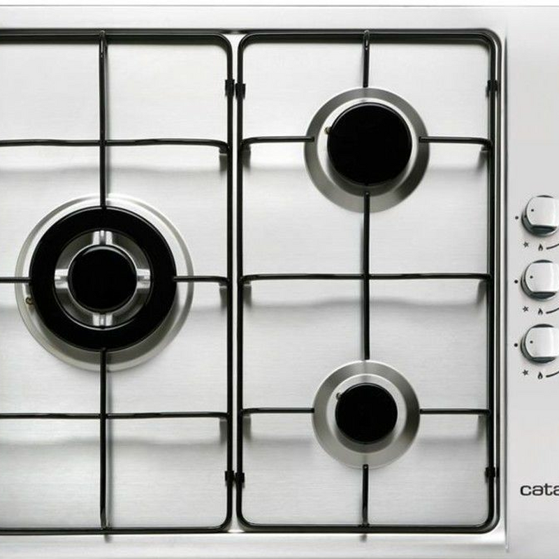 Placa de gas empotrable Cata GIB6021X – Acero inoxidable, 3 quemadores, Válvula de seguridad