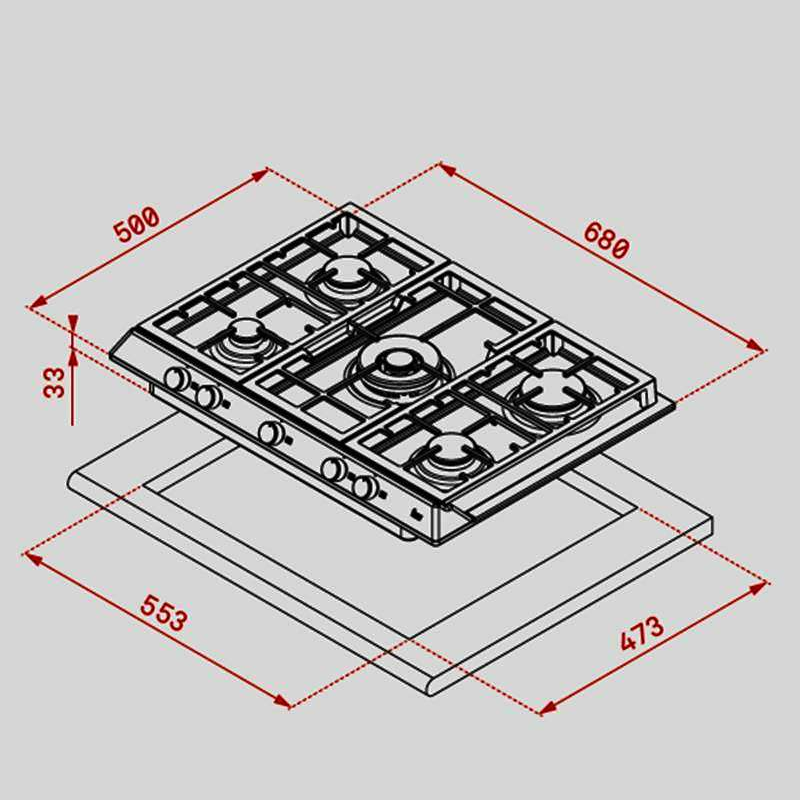 Placa de gas Teka EX 70.1 5G AI AL DR CI NAT – 68 cm, 5 quemadores SABAF, acero inoxidable
