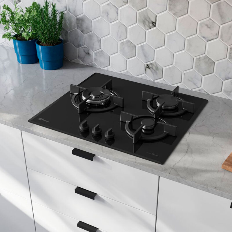 Placa de gas Balay 3ETG663RB – Cristal templado negro, 3 quemadores (Wok), Seguridad GasStop