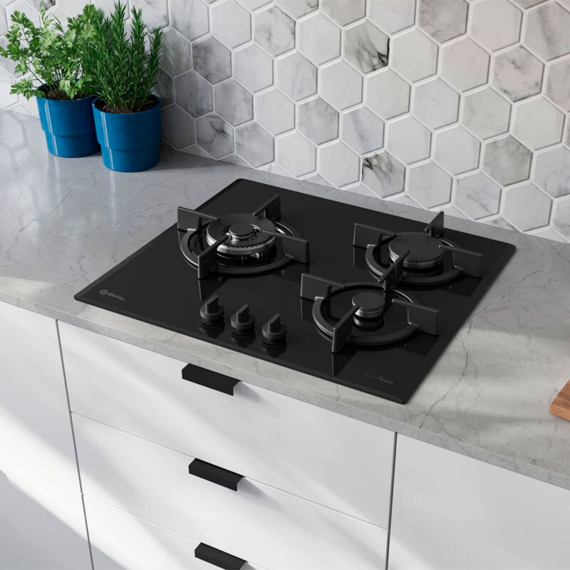 Placa de gas Balay 3ETG663RN – Cristal templado negro, 3 zonas (Wok doble llama), GasStop