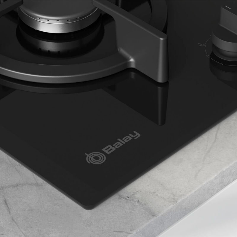 Placa de gas Balay 3ETG664RB – Cristal templado negro, 4 quemadores (zona 30 cm), GasStop
