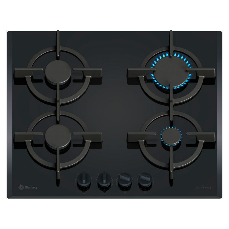 Placa de gas Balay 3ETG664RB – Cristal templado negro, 4 quemadores (zona 30 cm), GasStop
