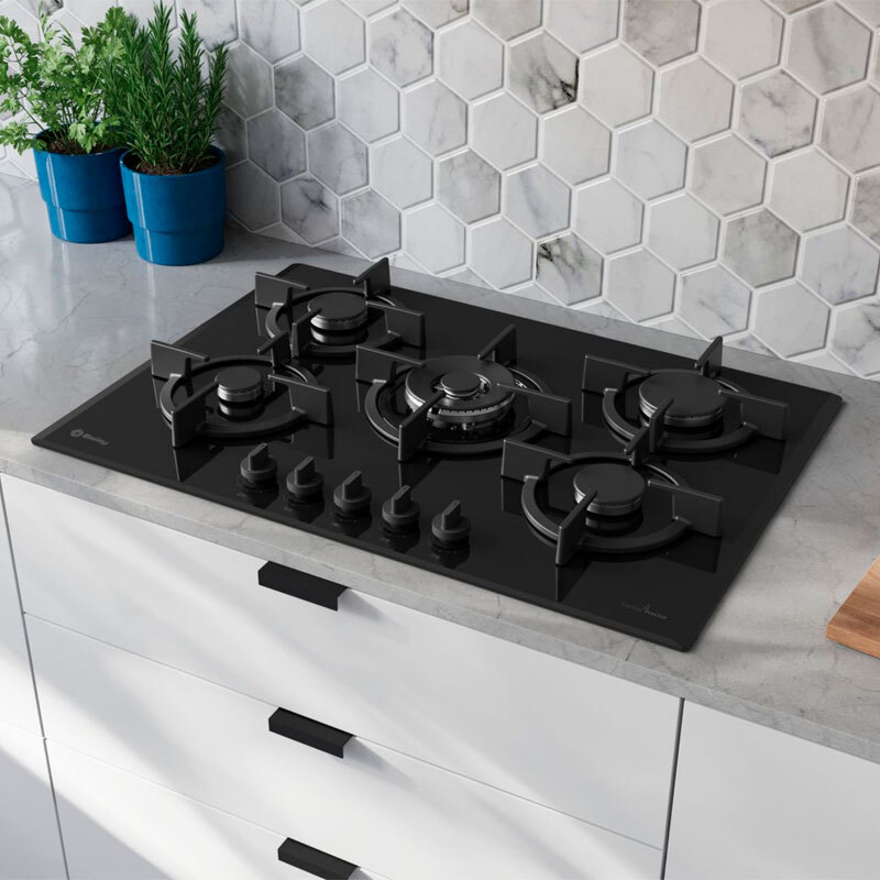 Placa de gas Balay 3ETG676RB – Cristal templado negro, 5 zonas (Wok), Seguridad GasStop