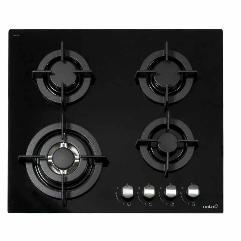 Encimera de gas Cata CCI 6031 BK – cristal negro, 4 quemadores, parrillas de hierro fundido
