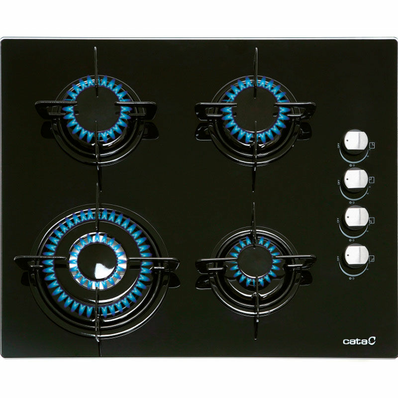Placa de gas Cata CI 631 BK – Cristal negro, 4 quemadores, Quemador triple 3,5 kW
