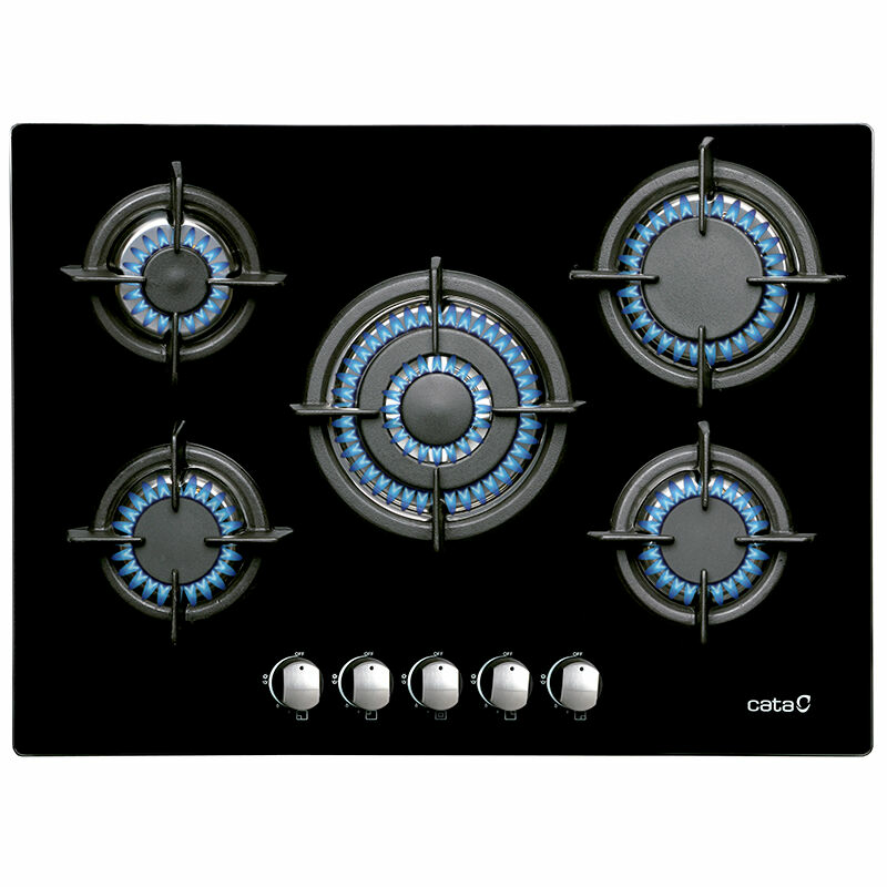 Placa de gas empotrable Cata L7005 CI – 5 quemadores, triple corona, parrillas hierro fundido