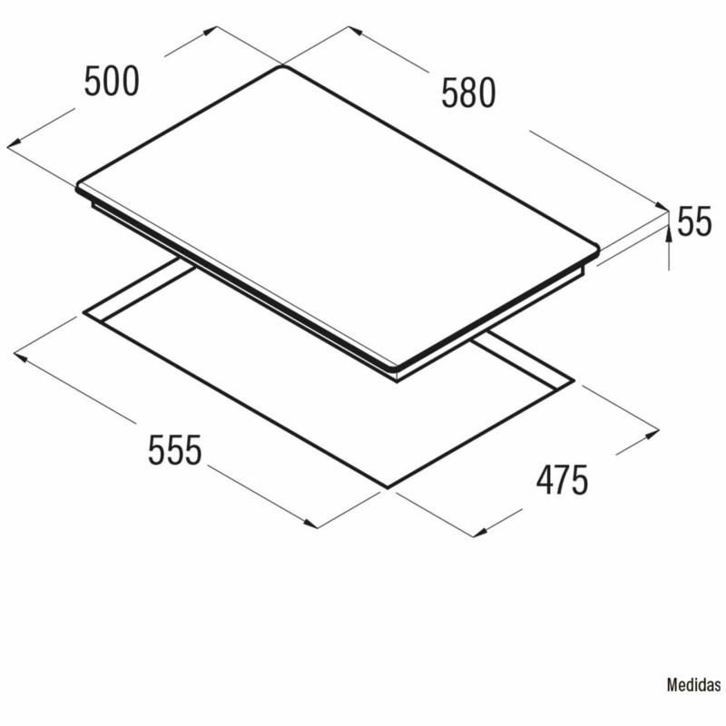 Placa de gas Cata CI 6021 BK – Cristal negro, 3 zonas, quemador triple corona