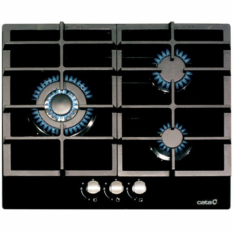 Placa de gas encastrable Cata LCIB6021BK – 3 quemadores, triple corona, válvulas de seguridad