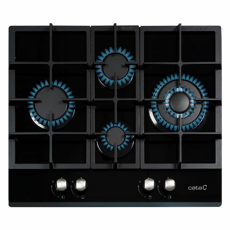 Placa de gas empotrable 64 cm Cata LCIB 6031 BK – 4 quemadores, cristal negro, válvula seguridad