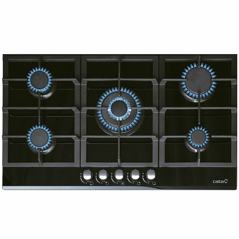 Placa de gas Cata LCI 9041 BK – 5 fuegos, cristal negro, quemador central triple 3,5 kW
