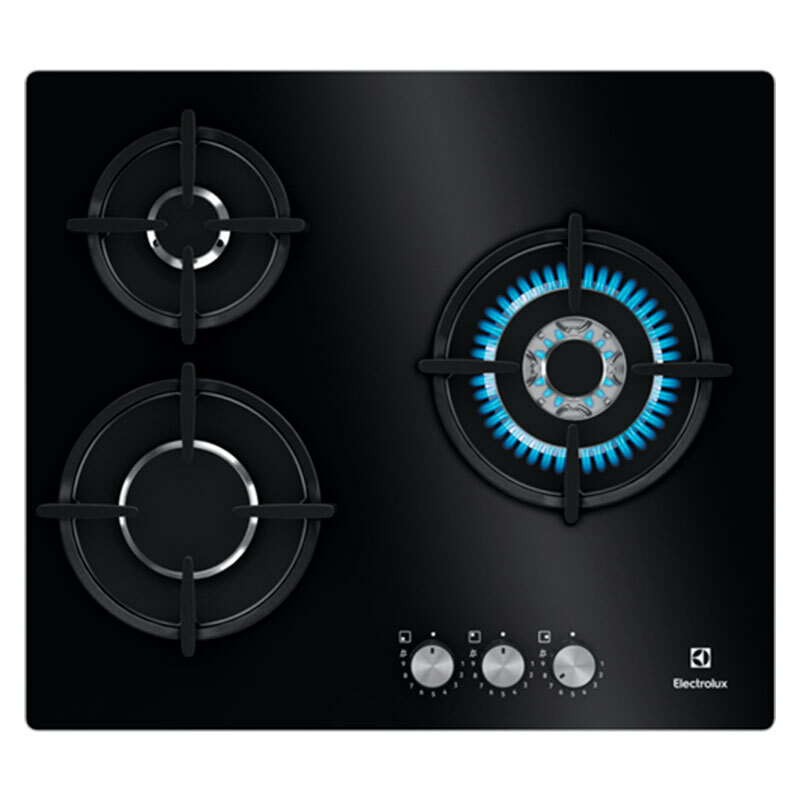 Placa de gas Electrolux KGE6633NOK – Cristal negro, 3 quemadores con Wok, SpeedBurner