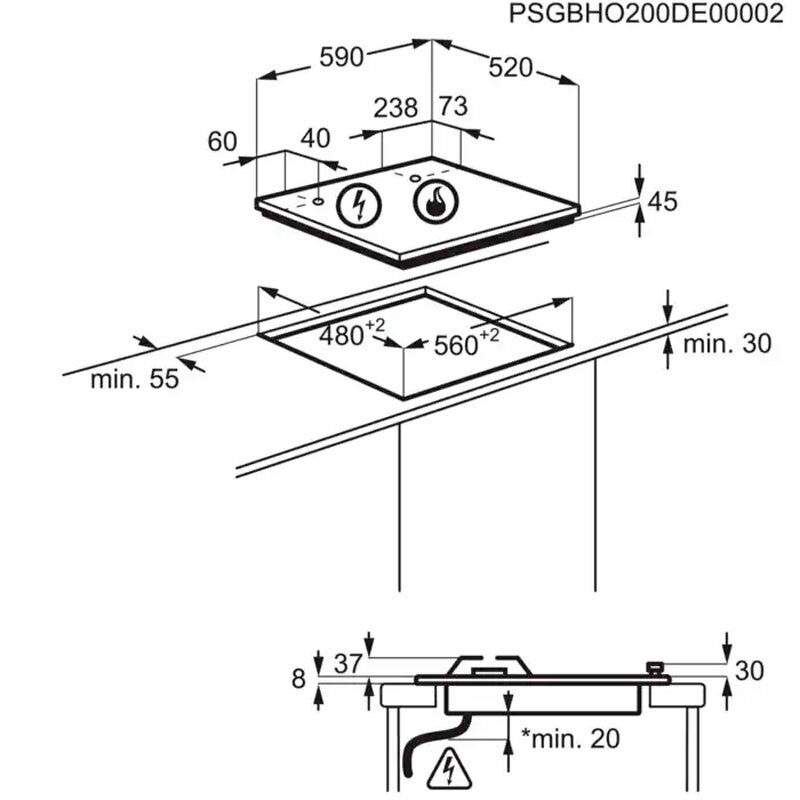 Placa de gas Electrolux KGE6633NOK – Cristal negro, 3 quemadores con Wok, SpeedBurner
