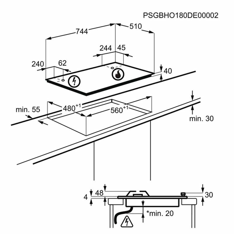 Encimera gas Electrolux KGS7536SX – 5 quemadores, Wok alta potencia, Acero inox antihuellas