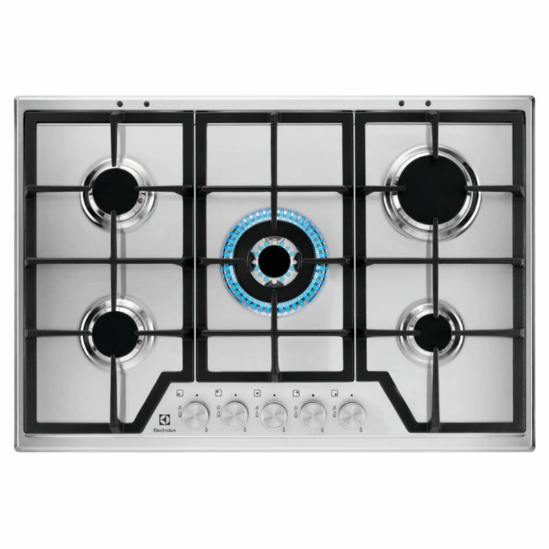 Encimera gas Electrolux KGS7536SX – 5 quemadores, Wok alta potencia, Acero inox antihuellas
