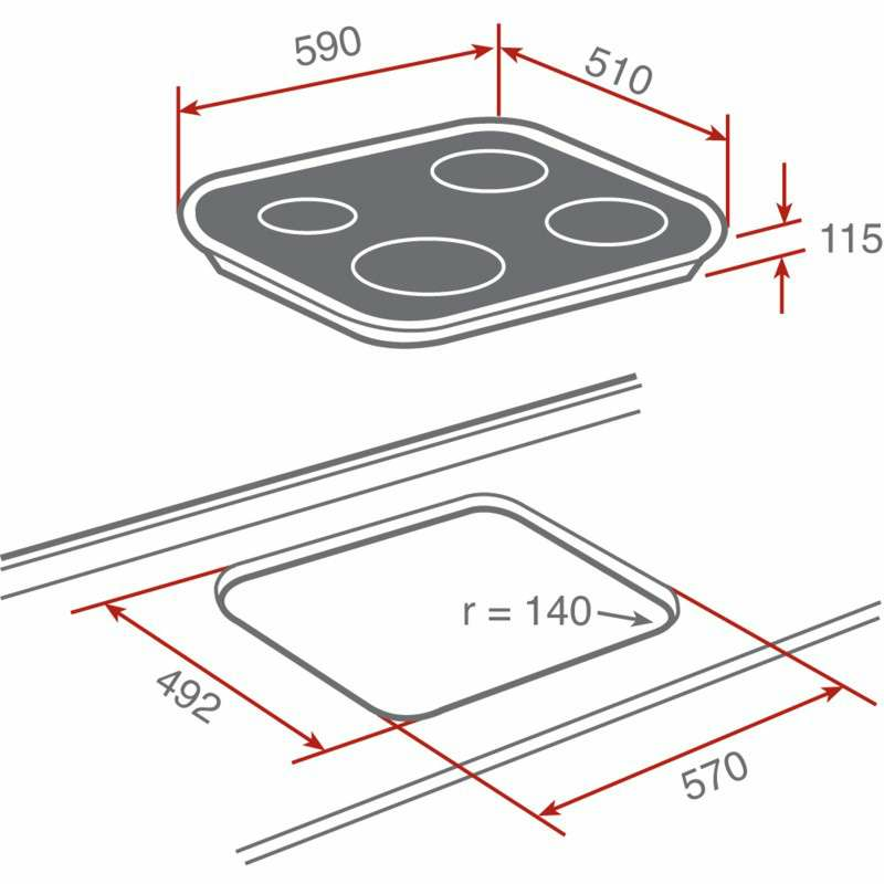Placa de gas Teka CG.1 4G AI AL Bu – Cristal templado negro, 4 quemadores SABAF, Encendido integrado