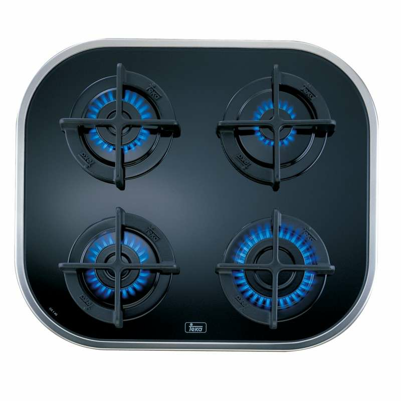Placa de gas Teka CG.1 4G AI AL Bu – Cristal templado negro, 4 quemadores SABAF, Encendido integrado