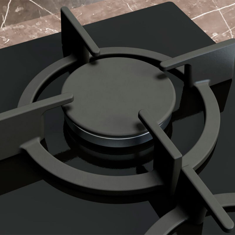 Placa de gas Siemens EP6A6CI10 – Cristal templado negro, 3 quemadores (Wok 4 kW), stepFlame 9 niveles