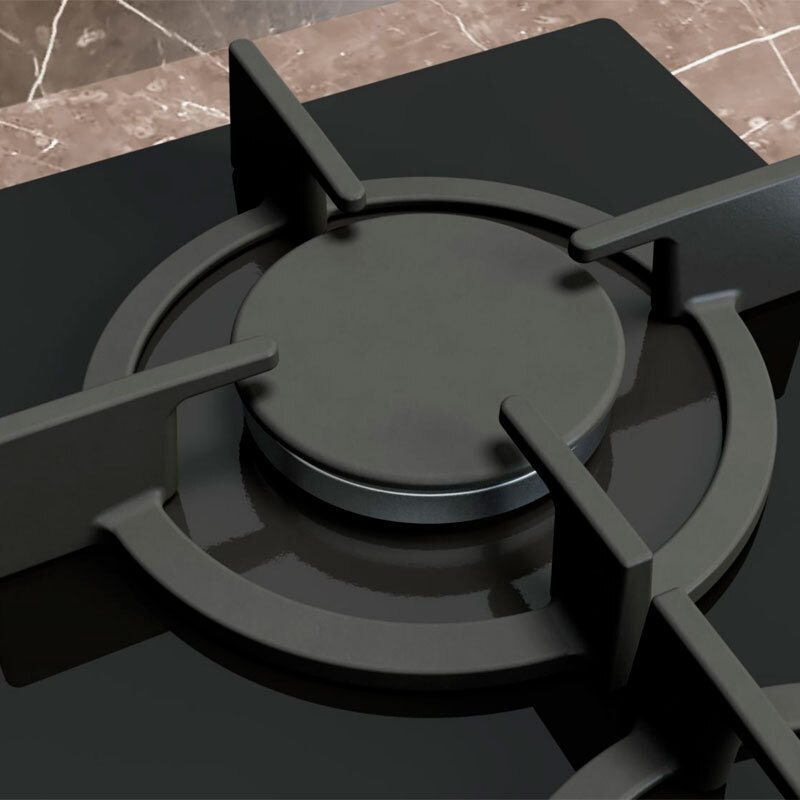 Placa de gas Siemens EP6A6PI10 – Cristal templado negro, 4 quemadores, stepFlame 9 niveles