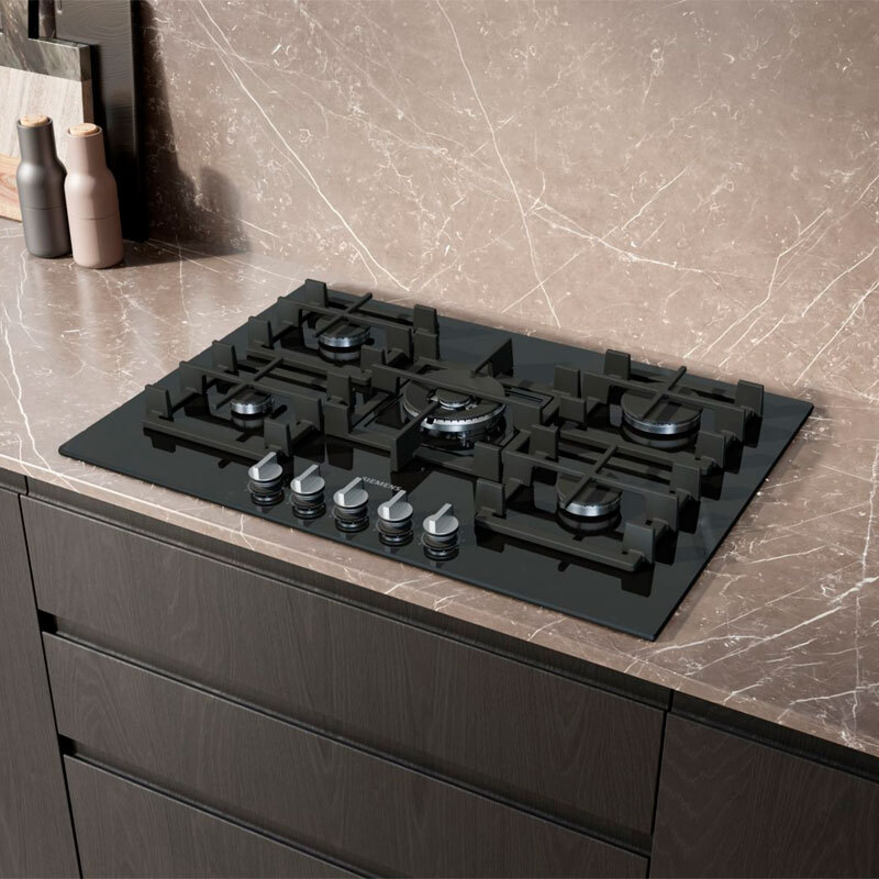 Placa de gas Siemens EP7A6QI40 – 75 cm, 5 quemadores stepFlame, Wok 4 kW