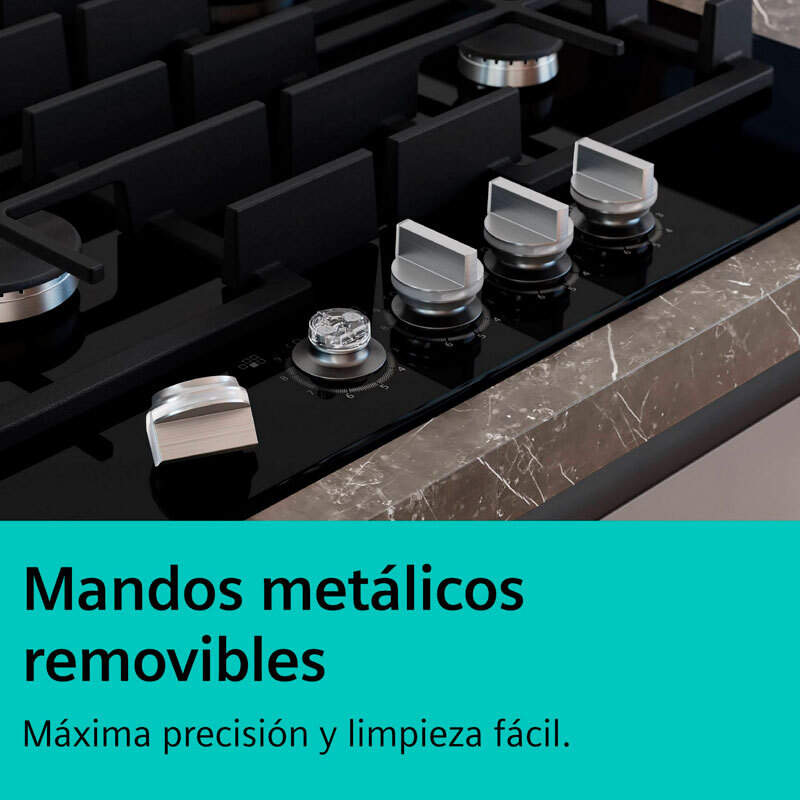 Placa Domino Gas Siemens ER3A6AI10 – Cristal negro, StepFlame 9 niveles, 30 cm