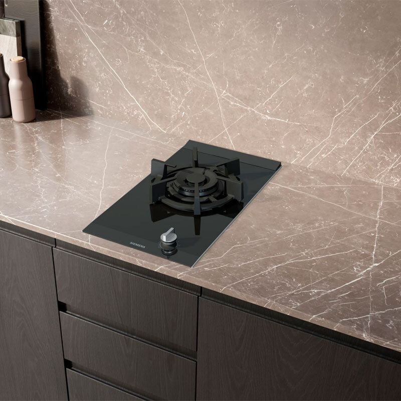 Placa Domino Gas Siemens ER3A6AI10 – Cristal negro, StepFlame 9 niveles, 30 cm