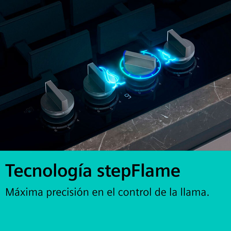 Placa de gas Siemens ER3A6BI40 – stepFlame 9 niveles, 2 quemadores, GasStop