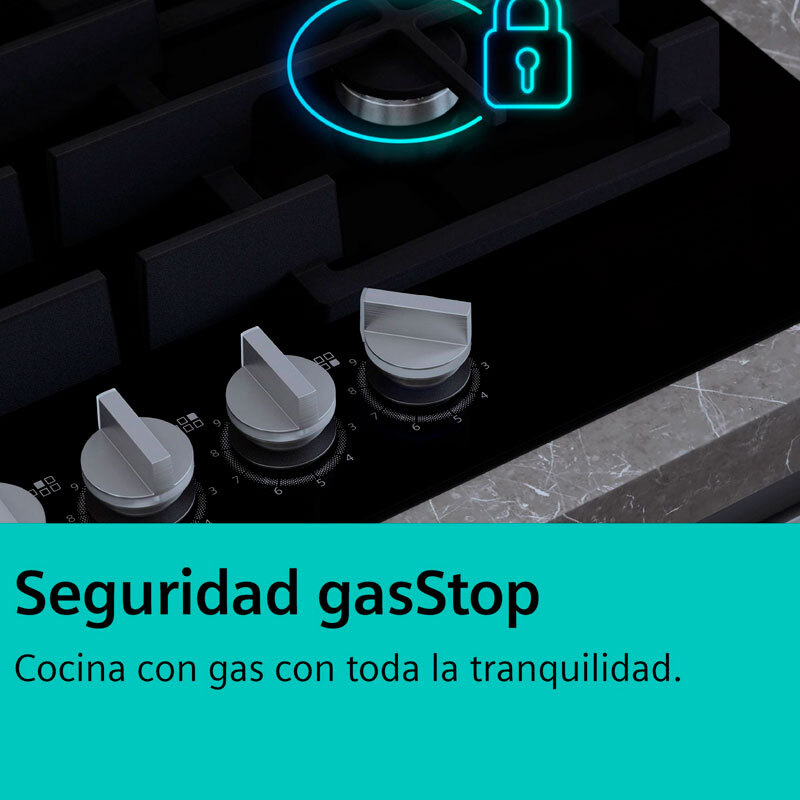 Placa de gas Siemens ER9A6SH40 – 90 cm, 5 quemadores, Wok alta potencia