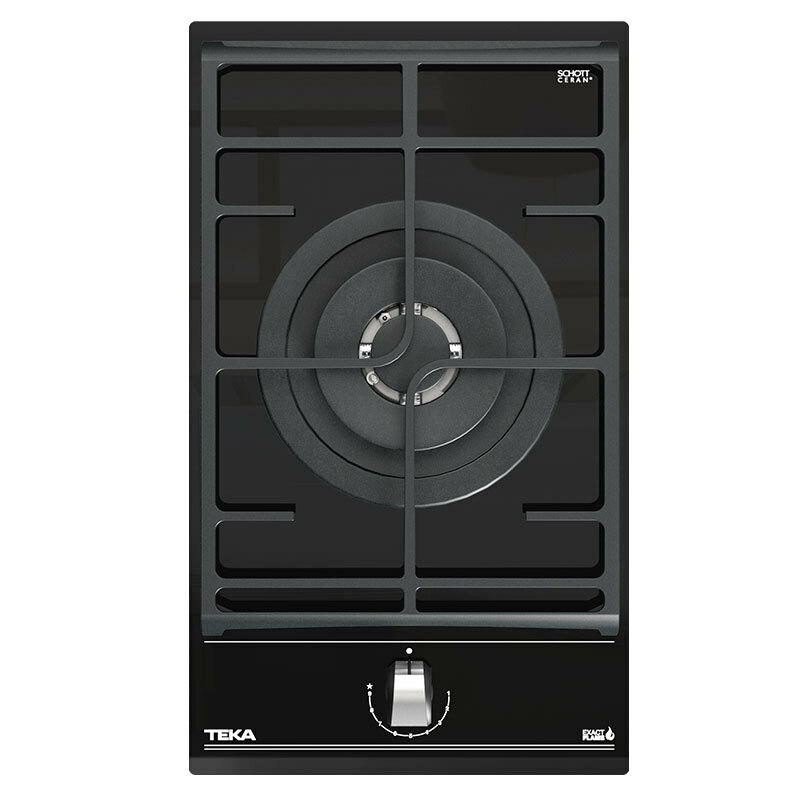 Placa de gas Teka GZC31330XBA – Cristal negro, Quemador doble anillo 4 kW, Parrillas de fundición