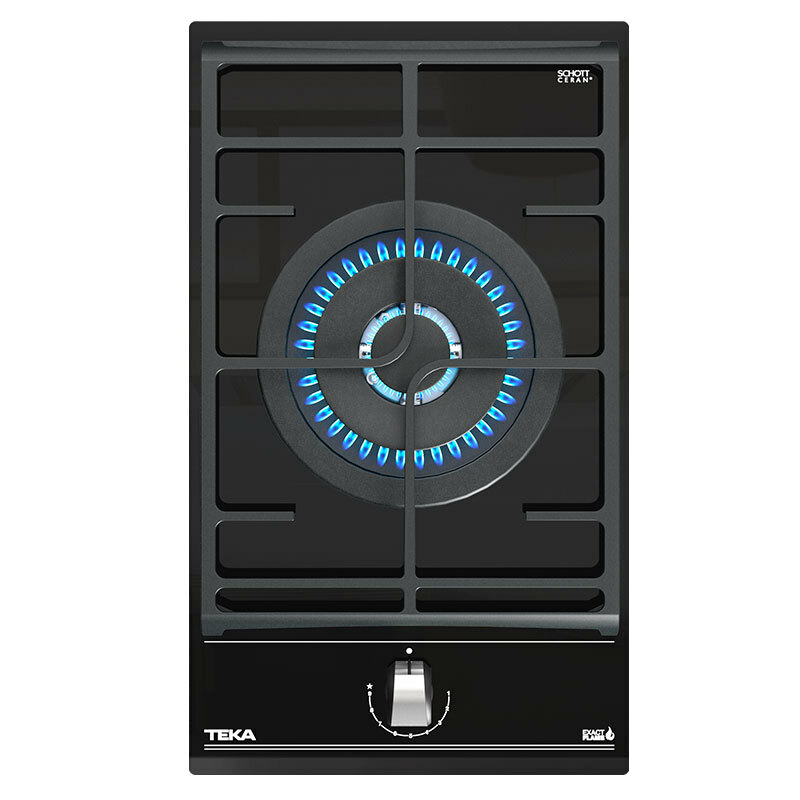 Placa de gas Teka GZC31330XBA – Cristal negro, Quemador doble anillo 4 kW, Parrillas de fundición