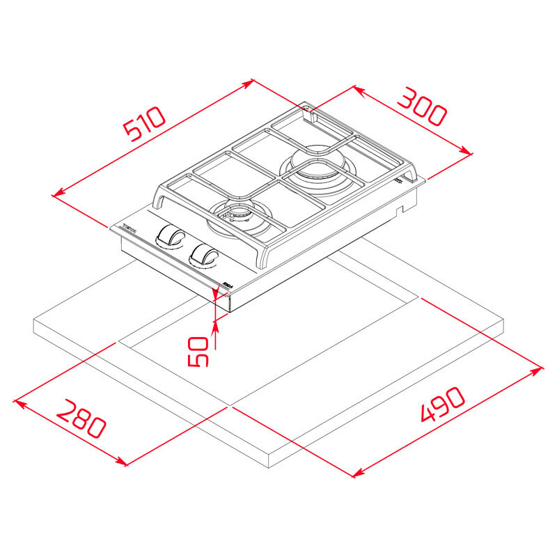 Placa de gas Teka GZC32300XBA – 30 cm, cristal negro, 2 quemadores SABAF
