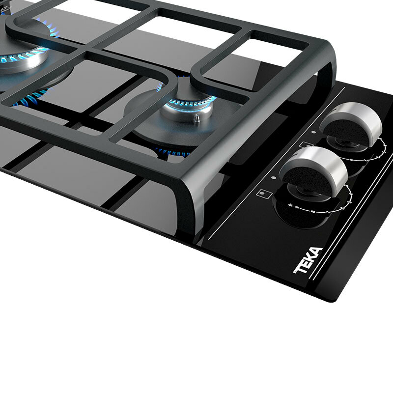 Placa de gas Teka GZC32300XBA – 30 cm, cristal negro, 2 quemadores SABAF