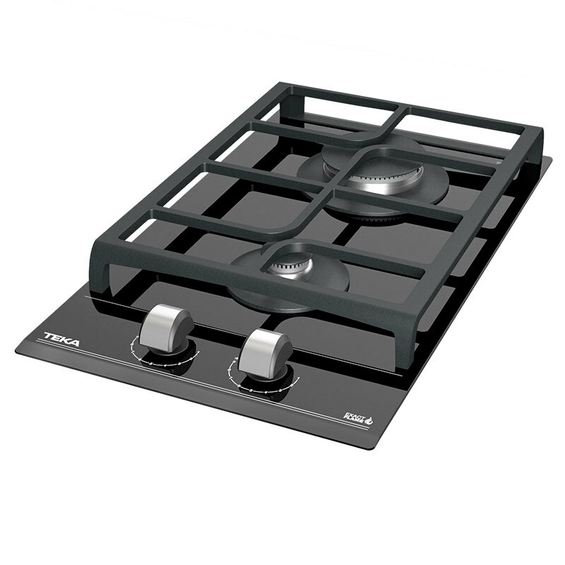 Placa de gas Teka GZC32300XBA – 30 cm, cristal negro, 2 quemadores SABAF