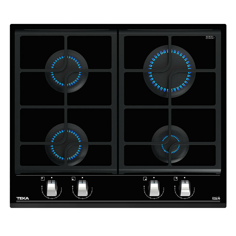Placa de gas sobre cristal Teka GZC64300XBA – 4 quemadores, ExactFlame 9 niveles, Seguridad Auto-Lock