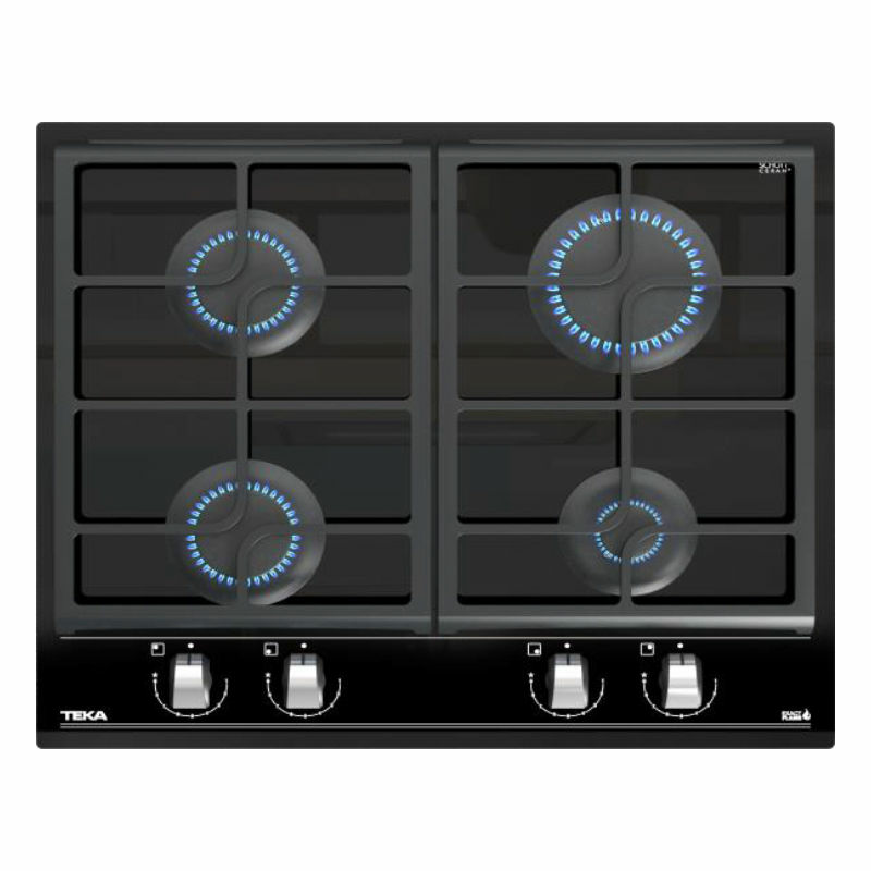 Placa cristal de gas Teka GZC 64300 XBN – ExactFlame 9 niveles, 4 quemadores SABAF, Seguridad termopar