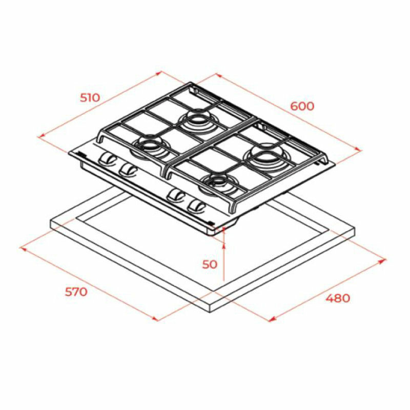 Placa cristal de gas Teka GZC 64300 XBN – ExactFlame 9 niveles, 4 quemadores SABAF, Seguridad termopar