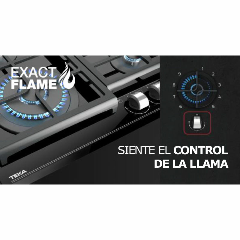 Placa de gas Teka GZC 64320 XBN – Cristal negro, 4 quemadores SABAF, ExactFlame 9 niveles