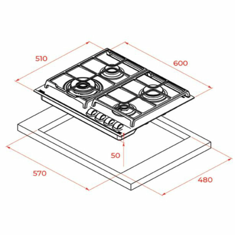 Placa de gas Teka GZC 64320 XBN – Cristal negro, 4 quemadores SABAF, ExactFlame 9 niveles