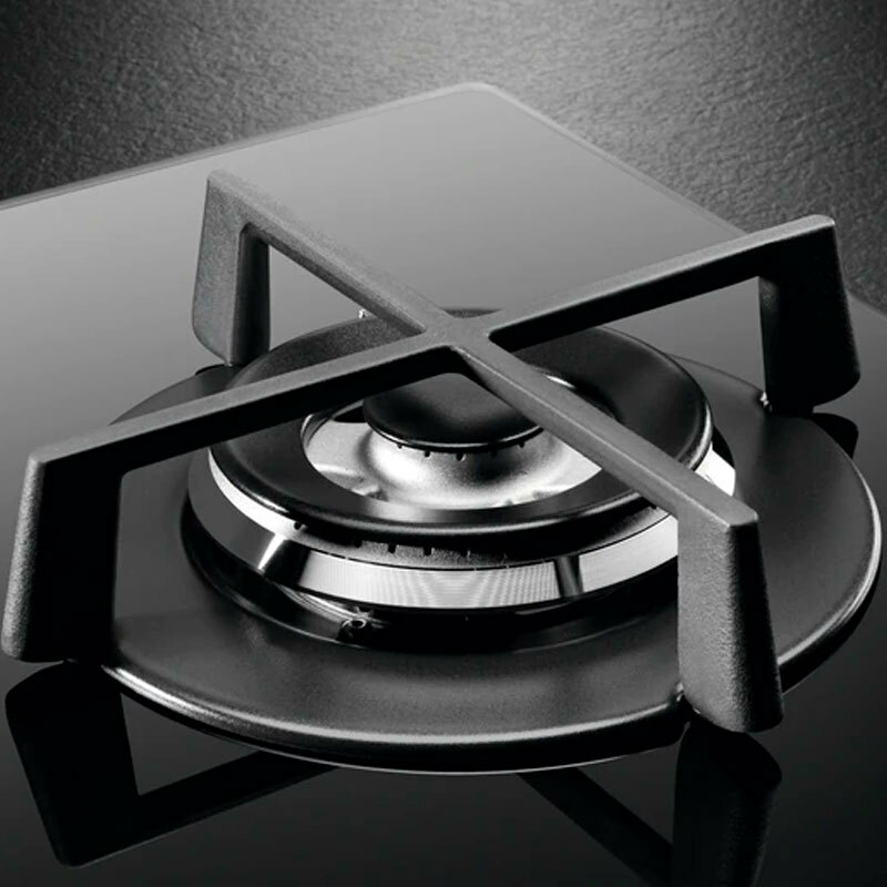 Placa de gas AEG HKB63320NB – Cristal negro, 3 quemadores (Wok), StepPower 9 niveles