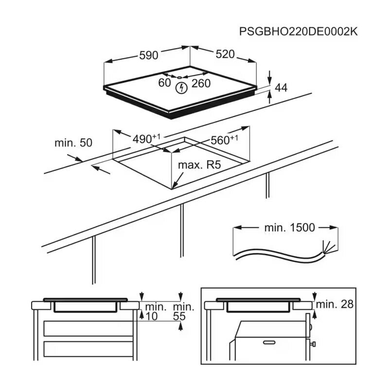 Placa de inducción Electrolux EIT60342 – 60 cm, 3 zonas (doble 28 cm), PowerBoost 5,2 kW