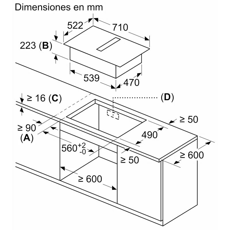 Placa de inducción Bosch PVQ731H26E – 70 cm, extractor integrado, 4 zonas Combi