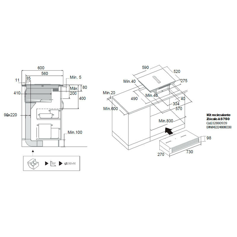Placa de inducción Cata AS600 – Extractor integrado, Zona Flex 38 cm, Clase A+