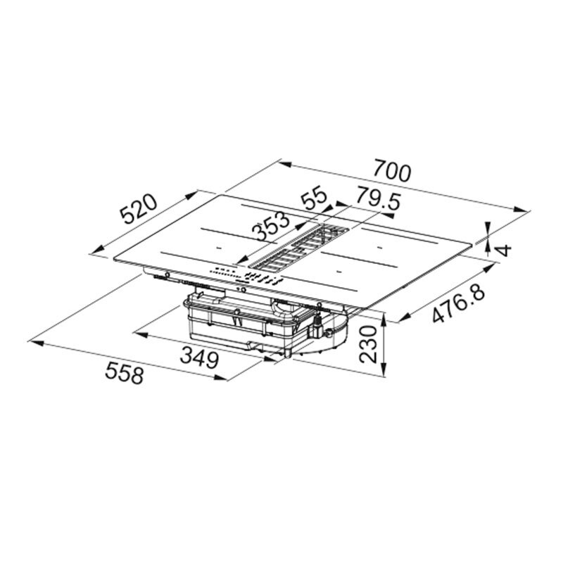 Placa de inducción extractora Mepamsa INDU MAX BK 70 – Extractor 630 m³/h, Flex 4 zonas, Eficiencia A+